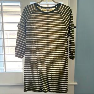 GAP stripes t-shirt dress, petite size medium, green and white stripe